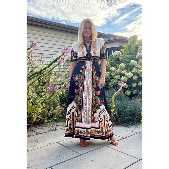 SALONI Tabitha 100% Silk Black Red A-Line Skirt Cutout Scalloped Bodice Dress 8 - Picture 4 of 15